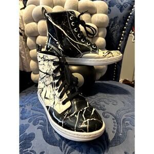 Dr Martens Black White Cracked Marble Patent Leather Leyton size 6/EU 37